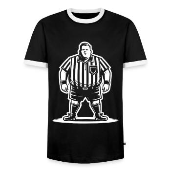 Referee Design – Für echte Schiris mit Stil - Männer Kontrast-T-Shirt - Schwarz/Weiß - Vorne - AI Model Female 172 light (172cm) & AI Model Male 178 light (178cm)