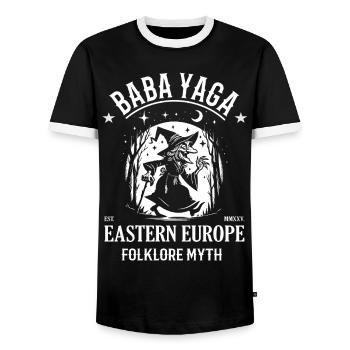 Funny Baba Yaga – l’amusement de la sorcière du conte de fées - T-shirt contrasté Homme - noir/blanc - Devant - AI Model Female 172 light (172cm) & AI Model Male 178 light (178cm)