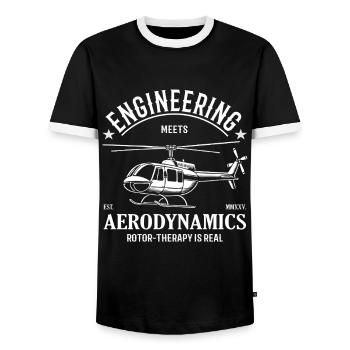 Hélicoptère – L’ingénierie rencontre l’aérodynamique - T-shirt contrasté Homme - noir/blanc - Devant - AI Model Female 172 light (172cm) & AI Model Male 178 light (178cm)