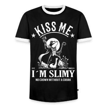 Funny Frog Prince Design – Humor meets fairy tale - Men's Ringer Shirt - black/white - Front - AI Model Female 172 light (172cm) & AI Model Male 178 light (178cm)