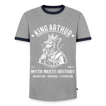 King Arthur – Legendary, noble and timelessly cool - Men's Ringer Shirt - grey/navy  - Front - AI Model Female 172 light (172cm) & AI Model Male 178 light (178cm)