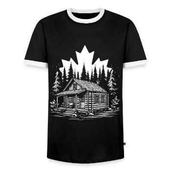 Canada Log Cabin Forest – Pure Nature Design - Men's Ringer Shirt - black/white - Front - AI Model Female 172 light (172cm) & AI Model Male 178 light (178cm)