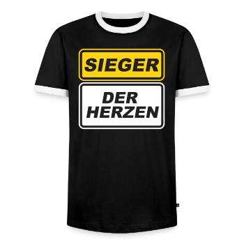 Sieger der Herzen schlechte Verlierer Fußball - Männer Kontrast-T-Shirt - Schwarz/Weiß - Vorne - AI Model Female 172 light (172cm) & AI Model Male 178 light (178cm)