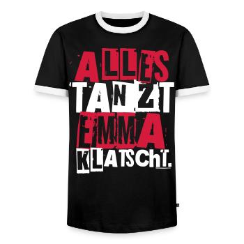 ALLES TANZT EMMA KLATSCHT. - Männer Kontrast-T-Shirt - Schwarz/Weiß - Vorne - AI Model Female 172 light (172cm) & AI Model Male 178 light (178cm)