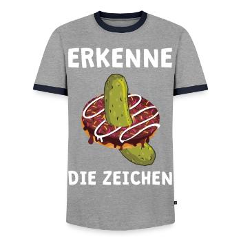 Schwangerschaft Verkünden Verkündung Ankündigung - Männer Kontrast-T-Shirt - Grau/Navy  - Vorne - AI Model Female 172 light (172cm) & AI Model Male 178 light (178cm)