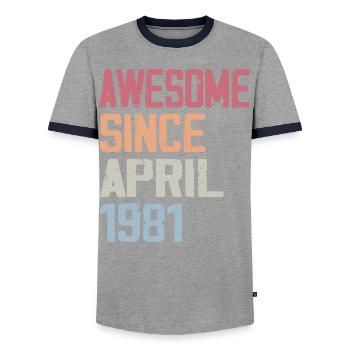 Legends Were Born In April 1981 - Men's Ringer Shirt - grey/navy  - Front - AI Model Female 172 light (172cm) & AI Model Male 178 light (178cm)