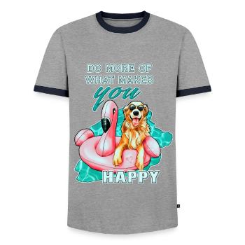 Flamingo Golden Retriever Saying | Yolo artwork - Men's Ringer Shirt - grey/navy  - Front - AI Model Female 172 light (172cm) & AI Model Male 178 light (178cm)