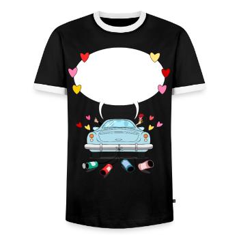 Hochzeitsauto mit Sprechblase in Turkis - Männer Kontrast-T-Shirt - Schwarz/Weiß - Vorne - AI Model Female 172 light (172cm) & AI Model Male 178 light (178cm)