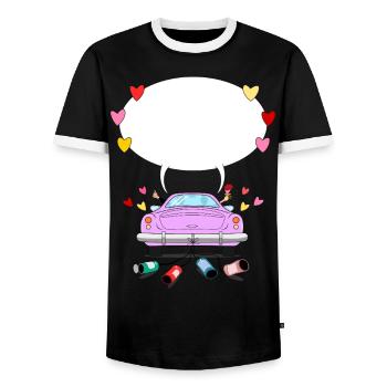 Voiture de mariage avec bulle de dialogue en rose - T-shirt contrasté Homme - noir/blanc - Devant - AI Model Female 172 light (172cm) & AI Model Male 178 light (178cm)