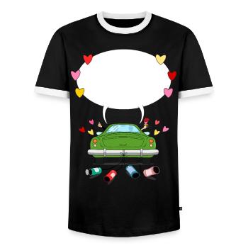 Voiture de mariage avec bulle de dialogue en vert - T-shirt contrasté Homme - noir/blanc - Devant - AI Model Female 172 light (172cm) & AI Model Male 178 light (178cm)