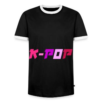 K-Pop Korean Pop Music - Men's Ringer Shirt - black/white - Front - AI Model Female 172 light (172cm) & AI Model Male 178 light (178cm)