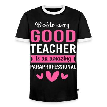 Teacher Assistant Paraprofessional Paraeducator - Men's Ringer Shirt - black/white - Front - AI Model Female 172 light (172cm) & AI Model Male 178 light (178cm)