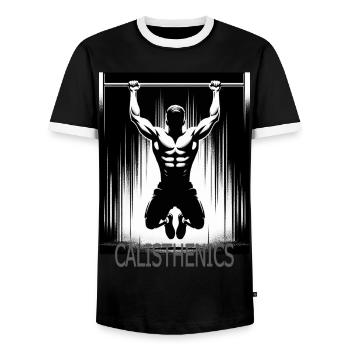 Callisthénie - T-shirt contrasté Homme - noir/blanc - Devant - AI Model Female 172 light (172cm) & AI Model Male 178 light (178cm)