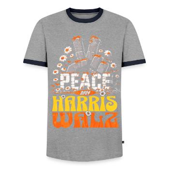Retro Paix Kamala Harris Waltz 2024 - T-shirt contrasté Homme - gris/marine  - Devant - AI Model Female 172 light (172cm) & AI Model Male 178 light (178cm)