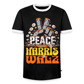 Retro Frieden Kamala Harris Walzer 2024 - Männer Kontrast-T-Shirt - Schwarz/Weiß - Vorne - AI Model Female 172 light (172cm) & AI Model Male 178 light (178cm)