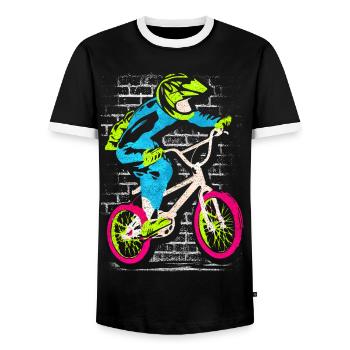 BMX Fahrrad | Buntes BMX - BMX Fahrer - Männer Kontrast-T-Shirt - Schwarz/Weiß - Vorne - AI Model Female 172 light (172cm) & AI Model Male 178 light (178cm)