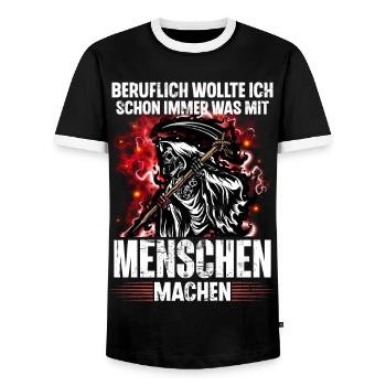 Beruflich wollte ich schon immer was mit Menschen - Männer Kontrast-T-Shirt - Schwarz/Weiß - Vorne - AI Model Female 172 light (172cm) & AI Model Male 178 light (178cm)