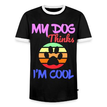 Mon chien pense que je suis cool et dur, ami chien * - T-shirt contrasté Homme - noir/blanc - Devant - AI Model Female 172 light (172cm) & AI Model Male 178 light (178cm)