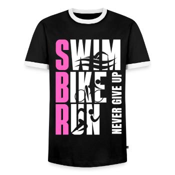 triathlon triathlete never give up rose - T-shirt contrasté Homme - noir/blanc - Devant - AI Model Female 172 light (172cm) & AI Model Male 178 light (178cm)