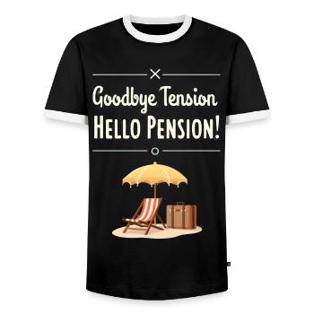 Goodbye Tension, Hello Pension! - Männer Kontrast-T-Shirt - Schwarz/Weiß - Vorne - AI Model Female 172 light (172cm) & AI Model Male 178 light (178cm)