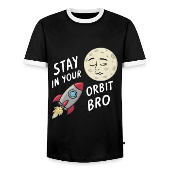 Stay in Your Orbit, Bro - Men's Ringer Shirt - black/white - Front - AI Model Female 172 light (172cm) & AI Model Male 178 light (178cm)