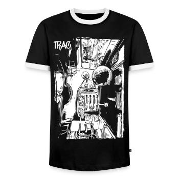Schaltzentrale des Ackers - Männer Kontrast-T-Shirt - Schwarz/Weiß - Vorne - AI Model Female 172 light (172cm) & AI Model Male 178 light (178cm)