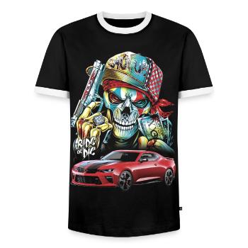 Skull, Bold, Red Car - Men's Ringer Shirt - black/white - Front - AI Model Female 172 light (172cm) & AI Model Male 178 light (178cm)