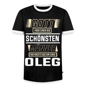 Oleg the Most Beautiful Man Shaped by God Design - Men's Ringer Shirt - black/white - Front - AI Model Female 172 light (172cm) & AI Model Male 178 light (178cm)