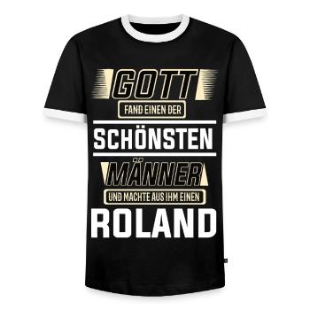 Roland the Most Beautiful Man Shaped by God Design - Men's Ringer Shirt - black/white - Front - AI Model Female 172 light (172cm) & AI Model Male 178 light (178cm)