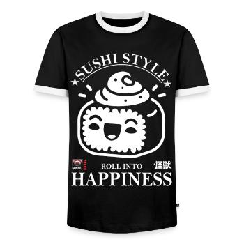 Sushi Style Design – Funny & Cute - Men's Ringer Shirt - black/white - Front - AI Model Female 172 light (172cm) & AI Model Male 178 light (178cm)