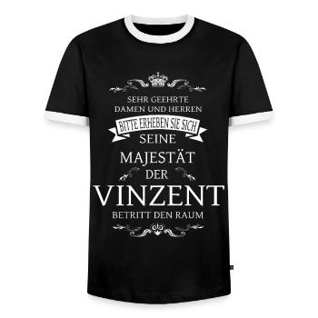 Sa Majesté le Vincentien entre dans la salle - T-shirt contrasté Homme - noir/blanc - Devant - AI Model Female 172 light (172cm) & AI Model Male 178 light (178cm)