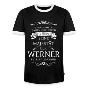 Seine Majestät der Werner betritt den Raum - Männer Kontrast-T-Shirt - Schwarz/Weiß - Vorne - AI Model Female 172 light (172cm) & AI Model Male 178 light (178cm)