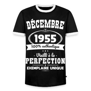 70th Anniversary - December 1955 Perfection - Men's Ringer Shirt - black/white - Front - AI Model Female 172 light (172cm) & AI Model Male 178 light (178cm)