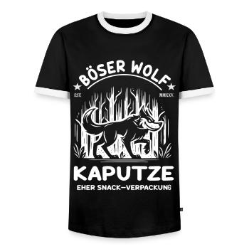 Lustiger Böser Wolf – Comic Design - Männer Kontrast-T-Shirt - Schwarz/Weiß - Vorne - AI Model Female 172 light (172cm) & AI Model Male 178 light (178cm)