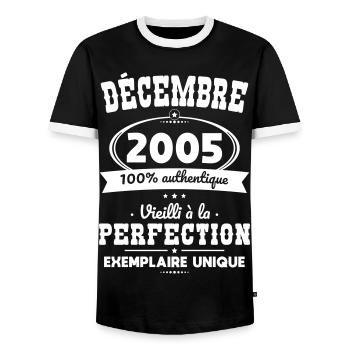 20th Anniversary - December 2005 Perfection - Men's Ringer Shirt - black/white - Front - AI Model Female 172 light (172cm) & AI Model Male 178 light (178cm)