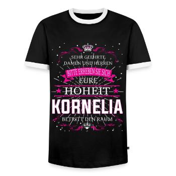 Eure Hoheit Kornelia betritt den Raum - Männer Kontrast-T-Shirt - Schwarz/Weiß - Vorne - AI Model Female 172 light (172cm) & AI Model Male 178 light (178cm)