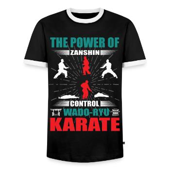 Wado-Ryu Karaté Zanshin Design - T-shirt contrasté Homme - noir/blanc - Devant - AI Model Female 172 light (172cm) & AI Model Male 178 light (178cm)