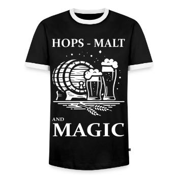 Beer Design – Hops, Malt and Magic - Men's Ringer Shirt - black/white - Front - AI Model Female 172 light (172cm) & AI Model Male 178 light (178cm)