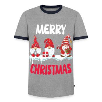 Gnomish Christmas Troupe - Men's Ringer Shirt - grey/navy  - Front - AI Model Female 172 light (172cm) & AI Model Male 178 light (178cm)