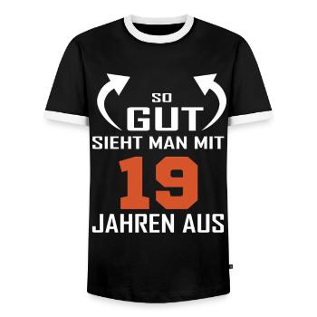 That's how good you look at 19 - Men's Ringer Shirt - black/white - Front - AI Model Female 172 light (172cm) & AI Model Male 178 light (178cm)