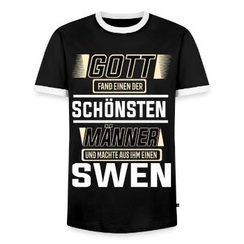Swen the Most Beautiful Man Shaped by God Design - Men's Ringer Shirt - black/white - Front - AI Model Female 172 light (172cm) & AI Model Male 178 light (178cm)