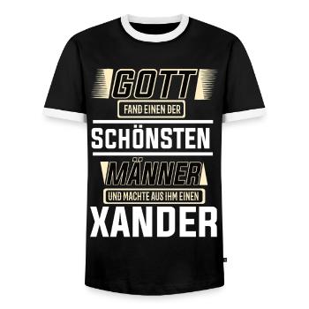 Xander the Most Beautiful Man Shaped by God Design - Men's Ringer Shirt - black/white - Front - AI Model Female 172 light (172cm) & AI Model Male 178 light (178cm)