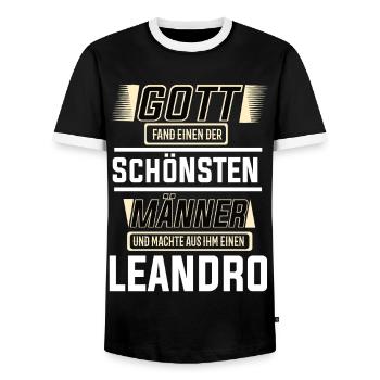Leandro the Most Beautiful Man Shaped by God Design - Men's Ringer Shirt - black/white - Front - AI Model Female 172 light (172cm) & AI Model Male 178 light (178cm)
