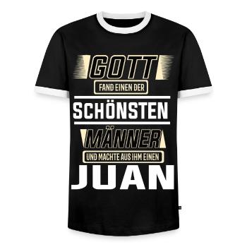 Juan the Most Beautiful Man Shaped by God Design - Men's Ringer Shirt - black/white - Front - AI Model Female 172 light (172cm) & AI Model Male 178 light (178cm)