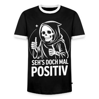 Look at it positively, Grim Reaper - Men's Ringer Shirt - black/white - Front - AI Model Female 172 light (172cm) & AI Model Male 178 light (178cm)