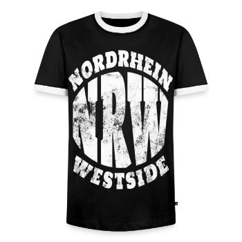 Logo de la Rhénanie-Nord-Ouest - T-shirt contrasté Homme - noir/blanc - Devant - AI Model Female 172 light (172cm) & AI Model Male 178 light (178cm)