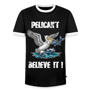 Pelican Pelican't Believe It Humor - Men's Ringer Shirt - black/white - Front - AI Model Female 172 light (172cm) & AI Model Male 178 light (178cm)