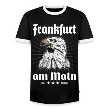 Armoiries de l’aigle de Francfort-sur-le-Main - T-shirt contrasté Homme - noir/blanc - Devant - AI Model Female 172 light (172cm) & AI Model Male 178 light (178cm)
