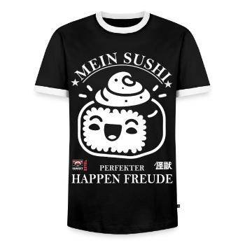 my sushi - perfect bite of joy. - Men's Ringer Shirt - black/white - Front - AI Model Female 172 light (172cm) & AI Model Male 178 light (178cm)