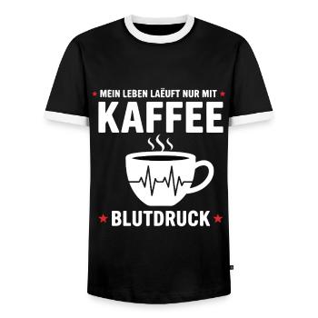 Kaffee Blutdruck Lustiges Mein Leben Läuft Kaffee - Männer Kontrast-T-Shirt - Schwarz/Weiß - Vorne - AI Model Female 172 light (172cm) & AI Model Male 178 light (178cm)